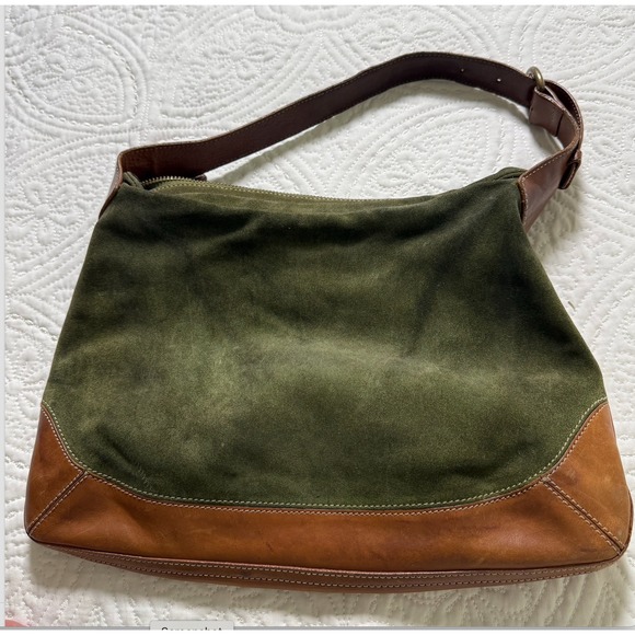 J.Crew Handbags - J Crew Hobo boho Bag Womens Large Green Suede Brown Leather Shoulder Bag